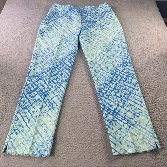 IBKUL Pants - IBKUL Pants Womens 10 Blue Green Printed Activewear Cropped Pull On Preppy